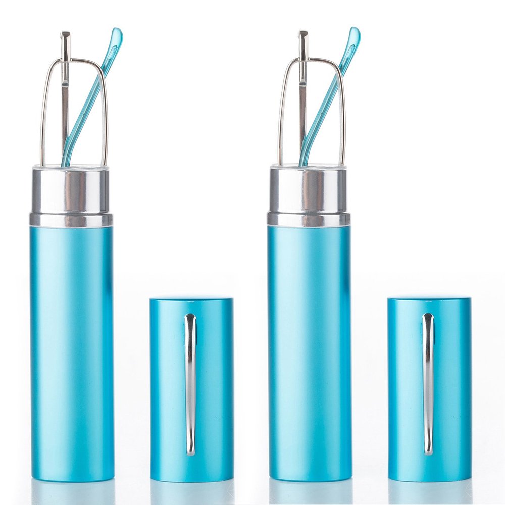 2 Packs Tube Readers Spring Temple Reading Aluminum Case Soft Blue 2.50
