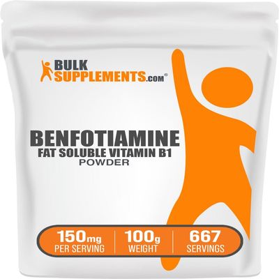 BulkSupplements.com Benfotiamine Powder - Vitamin B1 Benfotiamine Supplement, Fat Soluble B1 Vitamin - Gluten Free, 150mg per Serving, 100g (3.5 oz) (Pack of 1)