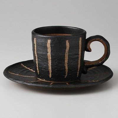 Carved Black Coffee C/S 6.1 fl oz (180 cc), 12.8 oz (350 g), Japanese Style Coffee C/S, For Cafes, Restaurants, Inns, Japanese Tableware, Restaurants, Commercial Use, For Guests