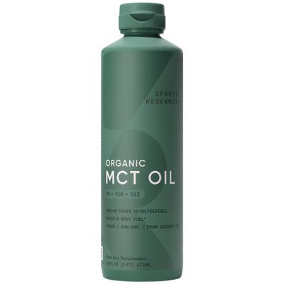 Sports Research Organic MCT Oil 16oz - Full Spectrum (C8, C10, C12) Sourced from Coconut Oil - Keto Brain & Body Fuel* - Vegan Certified Non-GMO Informed Choice Certified - Unflavored