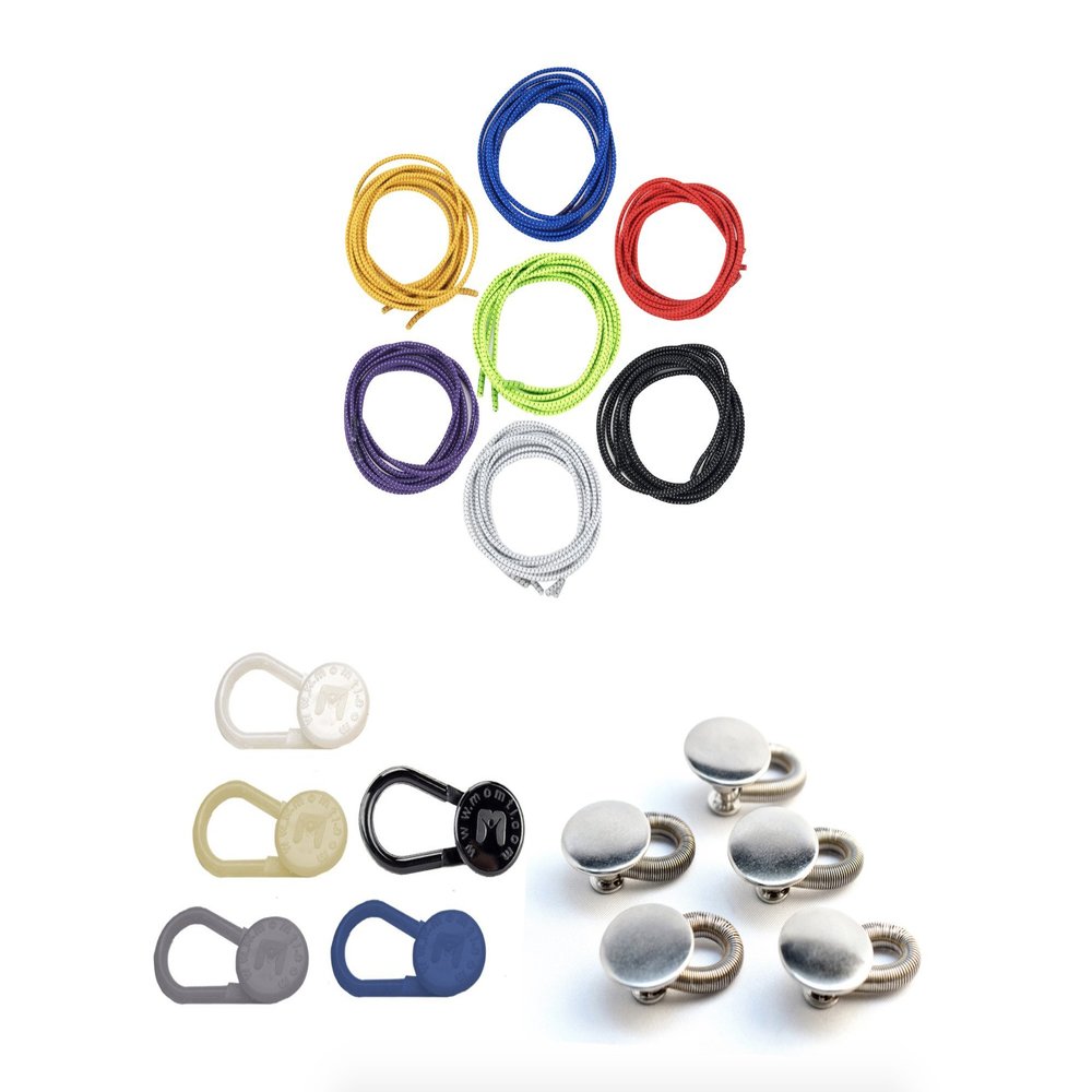 More of Me to Love All Day Comfort Kit - 10-pack Button Pant Extenders (Silicone Elastic + Spring Stretch) & 7-pack Stretch Elastic Shoelaces - Move Independently and Freely