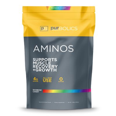 Purbolics Aminos | 4g of Free-Form Amino Acids, Beta-Alanine, 0 Calories & 60 Servings (Rainbow Candy)