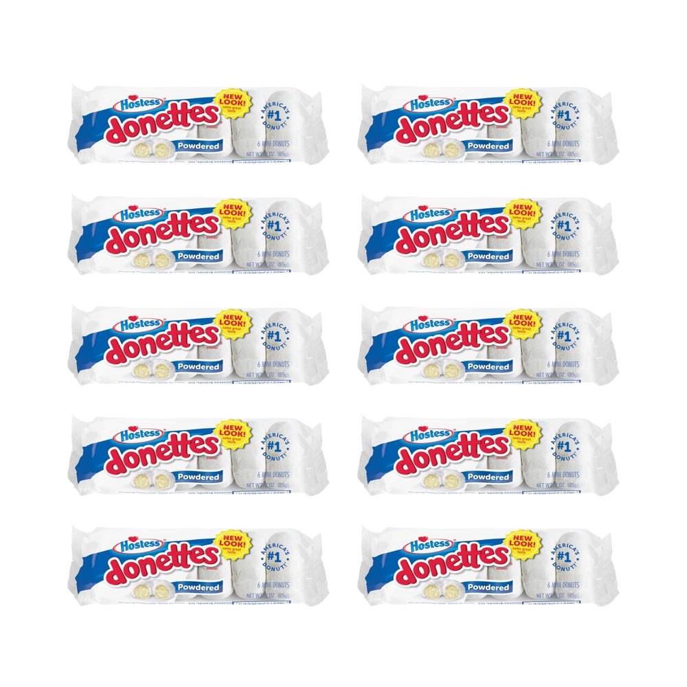Hostess Powdered Sugar Donettes, 6 Count Bags (10 Pack)