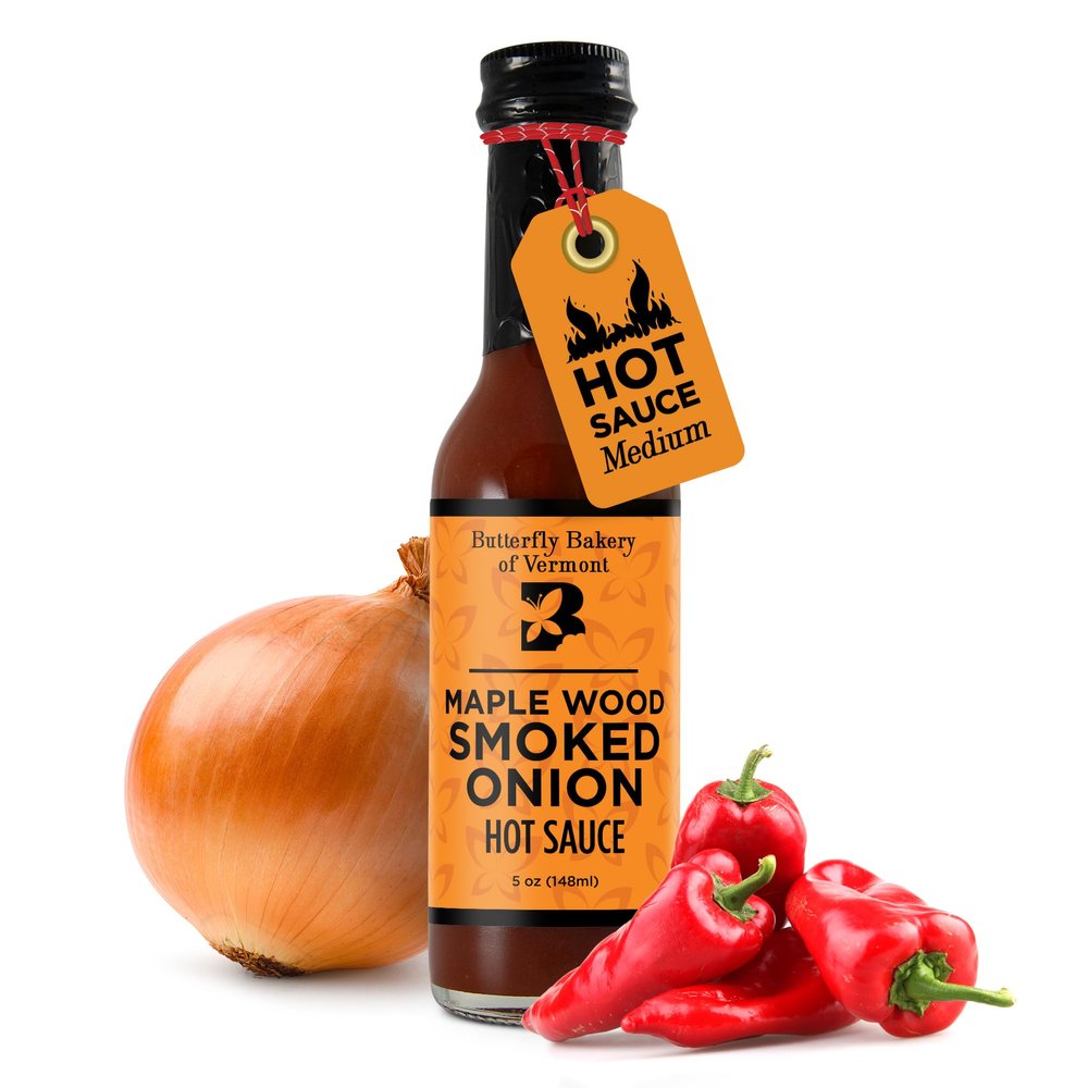 Butterfly Bakery of Vermont - Maple Wood Smoked Onion Hot Sauce, Medium Heat, Bold Flavor - Vegan & Vegetarian - Made with Natural, Vermont-Grown Ingredients, 5 fl oz
