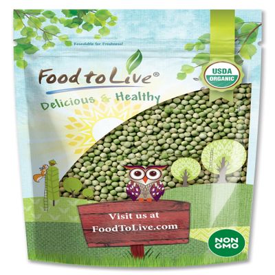 Food to Live Organic Whole Dried Green Peas, 8 Ounces Non-GMO, Green Vatana, Sproutable, Vegan, Kosher, Bulk. Pre-Soak Needed. Rich in Protein, Fiber. Great for Green Curry, Stews, Salads, Pea Soup