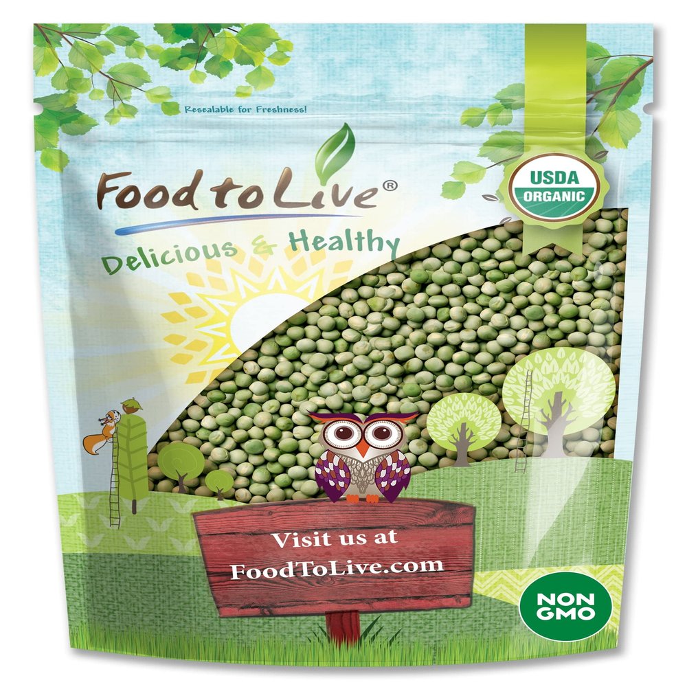 Food to Live Organic Whole Dried Green Peas, 8 Ounces  Non-GMO, Green Vatana, Sproutable, Vegan, Kosher, Bulk. Pre-Soak Needed. Rich in Protein, Fiber. Great for Green Curry, Stews, Salads, Pea Soup