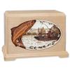 Hampton Wood Cremation Urn with Salmon Boat Fishing 3-Dimensional Inlay Wood Art Funeral Urn for Adults (Standard Adult, Maple) view 1