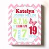 Personalized Stretched Canvas Birth Announcement Gift, Custom Baby Name, Date, Weight Stats, Newborn Butterfly Nursery Wall Art Decor, Wooden Frame Construction, Ready to Hang 24X30 view 1