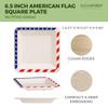 [100 COUNT]Harvest Pack PFAS FREE 6.5-inch American Flag Patriotic Party Disposable Compostable Square Paper Plates, July Fourth Natural Bagasse Square Plates, From Eco-Friendly Sugarcane Plant Fibers view 2