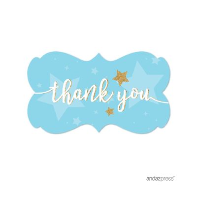Andaz Press Twinkle Twinkle Little Star Baby Blue Baby Shower Collection, Fancy Frame Label Stickers, Thank You, 36-Pack