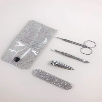 4pc Manicure Set - Metallic Silver Travel Case