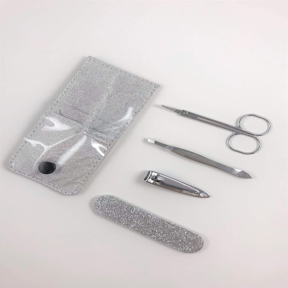 4pc Manicure Set - Metallic Silver Travel Case
