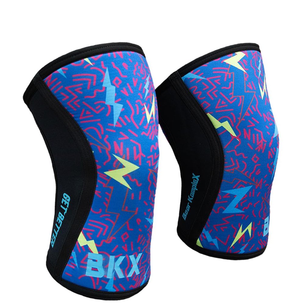 Bear KompleX - Knee Compression Sleeves for Men and Women, Performance Enhancing Neoprene Knee Brace Protection and Joint Stability for Weightlifting, Squats, and Powerlifting - 5mm/7mm, Light & Blue