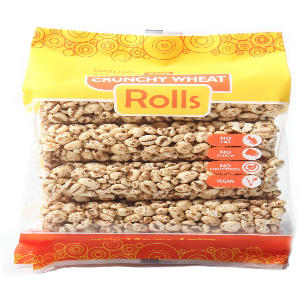 Kims Magic Pop Crunchy Whole Wheat Rolls | 12 Bags | 8 Rolls Each | Multigrain, Vegan, Vegetarian | Natural Ingredients | No Fat, No Sodium, No Cholesterol | Healthy, Sweet Snack | Natural Cane Sugar