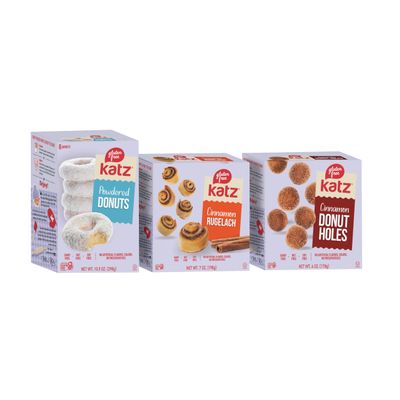 Katz Gluten Free Variety Pack, Cinnamon Rugelach, Powdered Donuts, And Cinnamon Donut Holes, Dairy Free, Nut Free, Soy Free, Kosher (1 Pack of each)