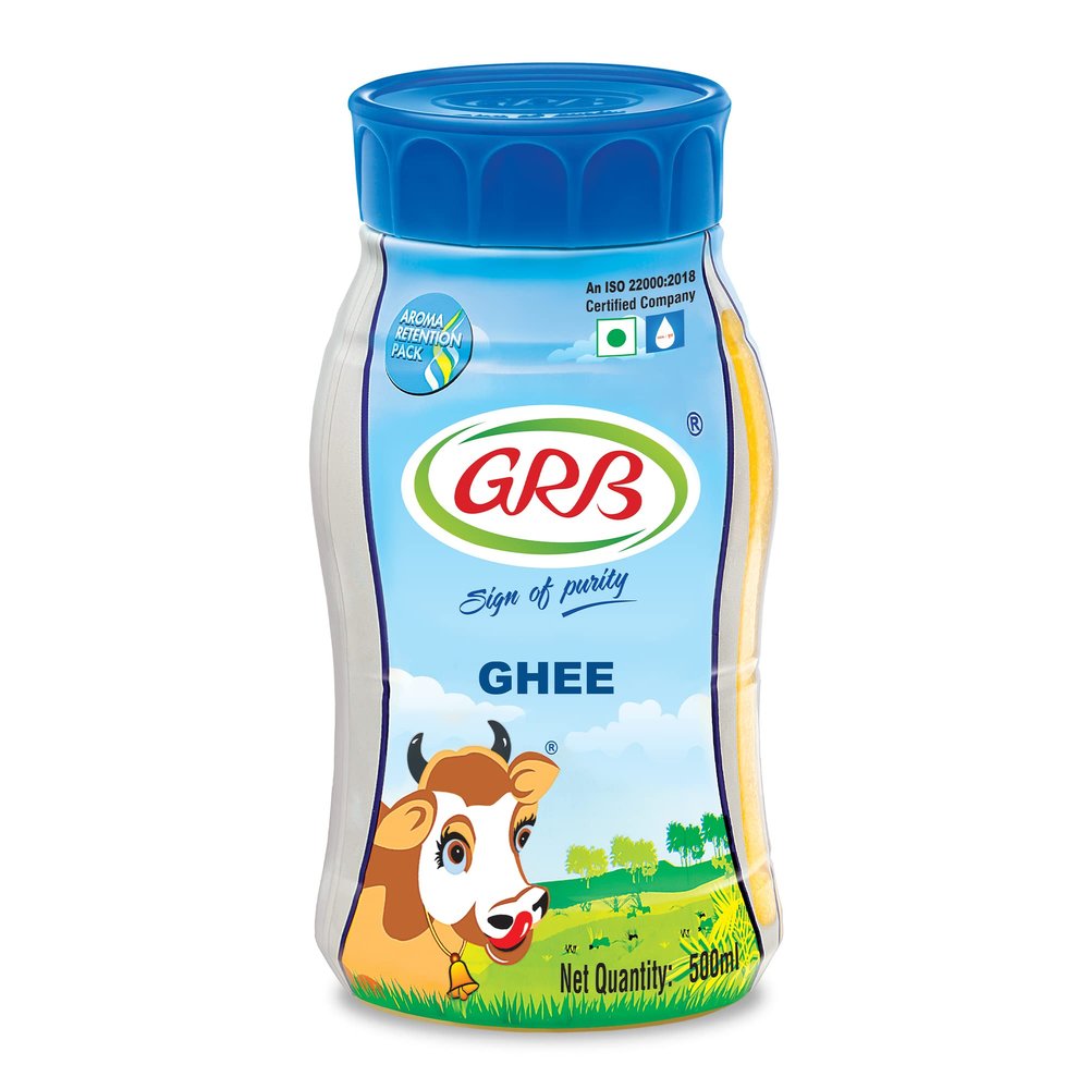 GRB Cow Ghee - Pure Desi Ghee Clarified Butter from 100% Cows Milk, Traditional Granular Texture & Rich Natural Aroma, Everyday Cooking Ghee, Made in India, 500ml