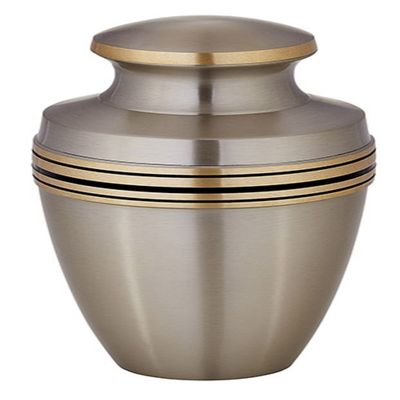 Brass Memorial Urn with Dark Silver Finish - 11"H x 7"W