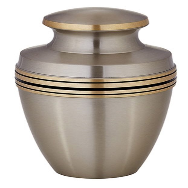 Brass Memorial Urn with Dark Silver Finish - 11"H x 7"W