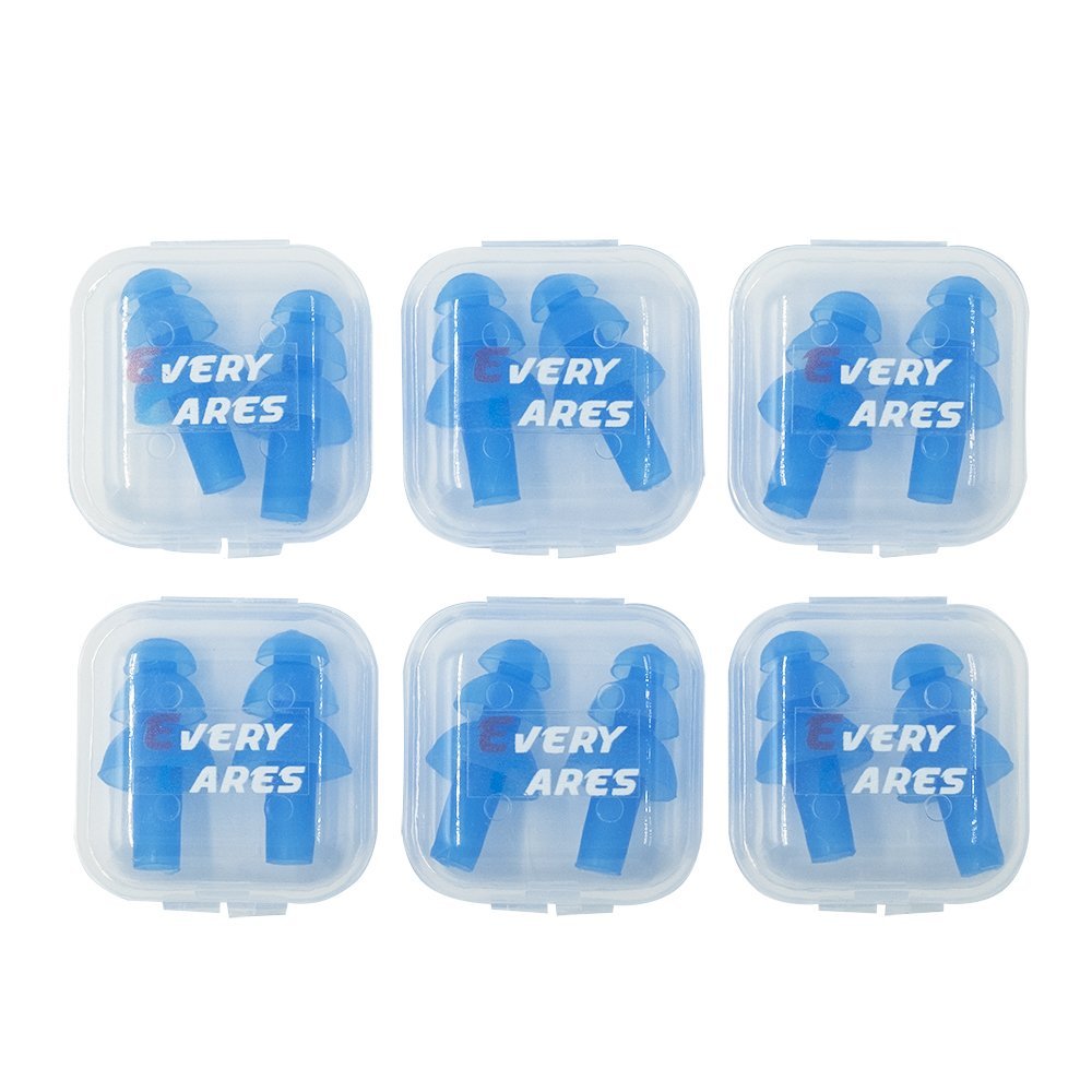 Every Cares Silicone Swimming Earplugs for Adult, 6 Pairs, Comfortable, Waterproof, Ear Plugs for Swimming and Showering, with Case (Blue)