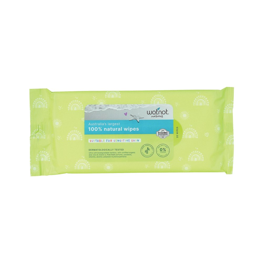 Wotnot - 100% Natural Baby Wipes, Travel Size Soft Pack 20 count (pack of 8)