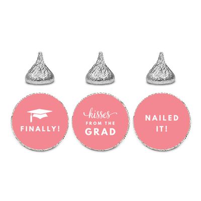 Andaz Press Chocolate Drop Labels Stickers Trio, Funny Graduation, Coral, 216-Pack, Fits Kisses Party Favors Graduation Stickers