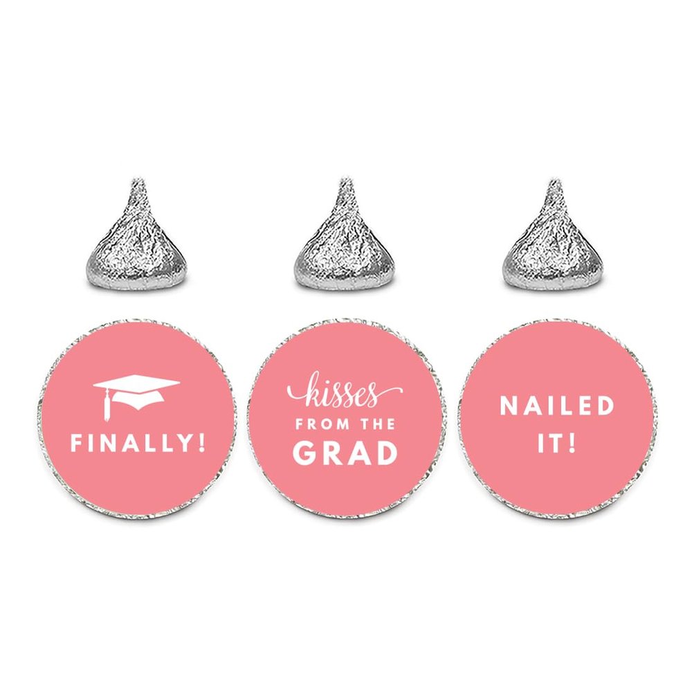 Andaz Press Chocolate Drop Labels Stickers Trio, Funny Graduation, Coral, 216-Pack, Fits Kisses Party Favors Graduation Stickers