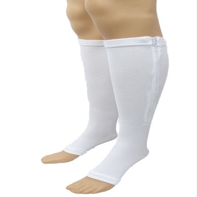 5StarDeals Zipper Compression Socks Supports Stockings Leg Open Toe 23-32mmHg Zipper (L, White)