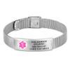 Divoti Custom Engraved Medical Alert ID Bracelet for Men & Women | 316L Stainless Steel Medical ID Jewelry | Pink Caduceus with Buckle Clasp Mesh Chain | Adjustable & Personalized Engraving view 1