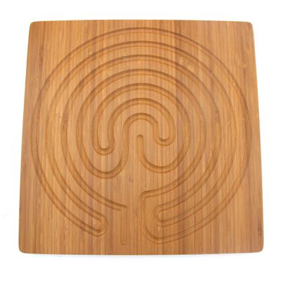 BambooMN 12.5" x 12.5" Carbonized Brown Bamboo Finger Labyrinth for Meditation and Prayer, 7 Circuit Cretan Style, 1 Piece