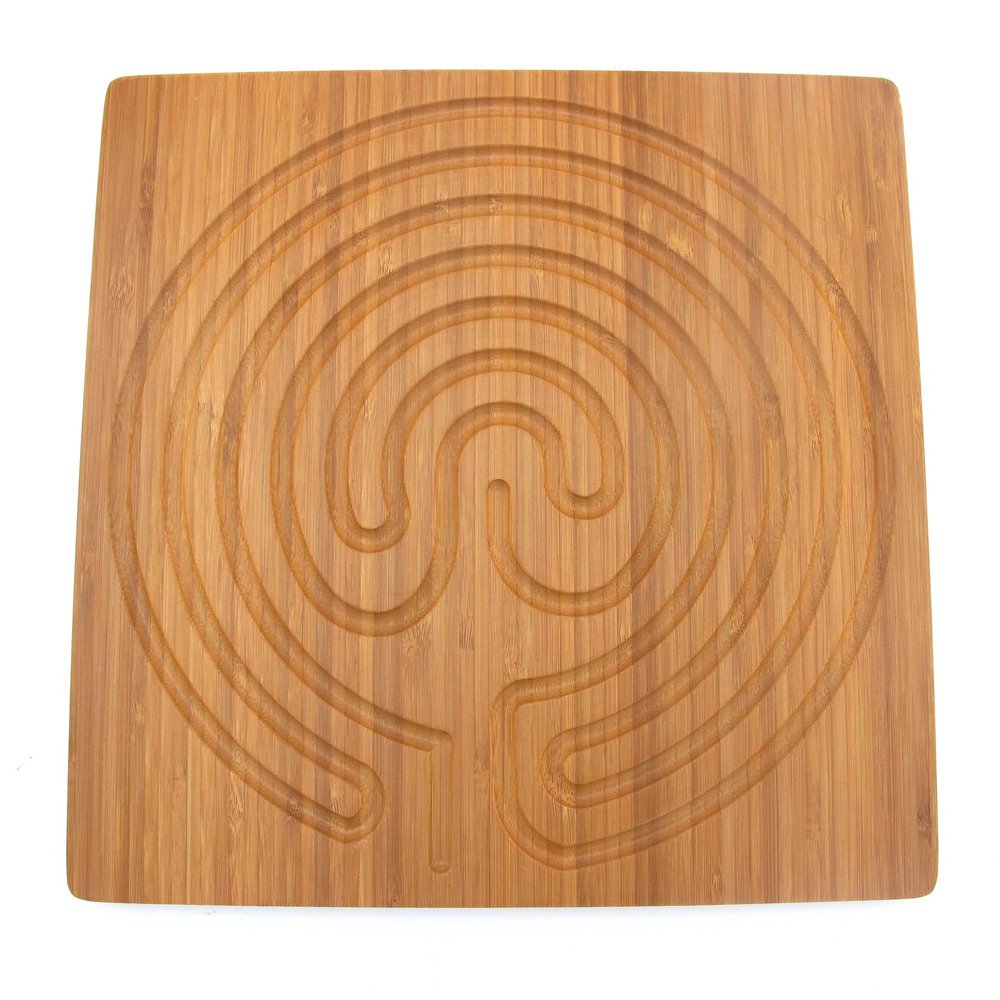BambooMN 12.5" x 12.5" Carbonized Brown Bamboo Finger Labyrinth for Meditation and Prayer, 7 Circuit Cretan Style, 1 Piece