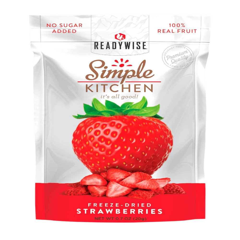 READYWISE - Simple Kitchen, Freeze-Dried Strawberries, Pack of 1, Vegetarian, Gluten Free, Snacks, Strawberries, Dried Fruit, Pre Workout, Healthy Snacks, Camping, Backpacking, Survival Food