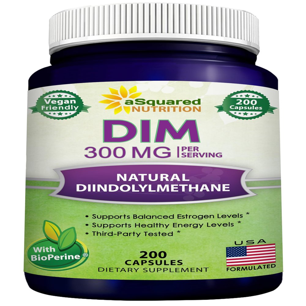 aSquared Nutrition DIM Supplement 300mg Plus BioPerine - 200 Veggie Capsules - Diindolylmethane DIM Max Strength Pills to Support Estrogen Metabolism & Balance, Menopause Relief, PCOS, Hormonal Acne