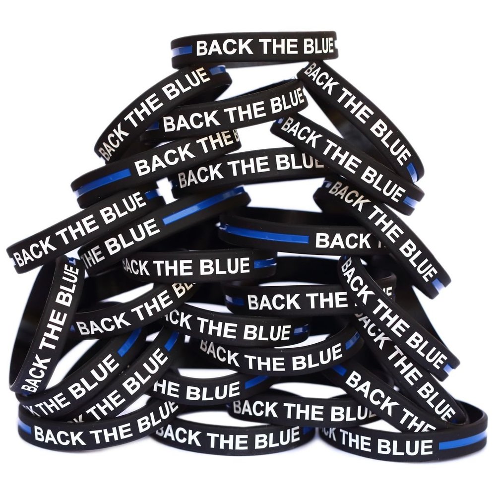 SayitBands 40 Adult and 60 Youth Back the Blue Thin Blue Line Wristbands