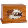 Companion Wood Cremation Urn with Walleye Boat Fishing 3-Dimensional Inlay Wood Art Funeral Urn for Two Adults (Companion, Mahogany) view 1