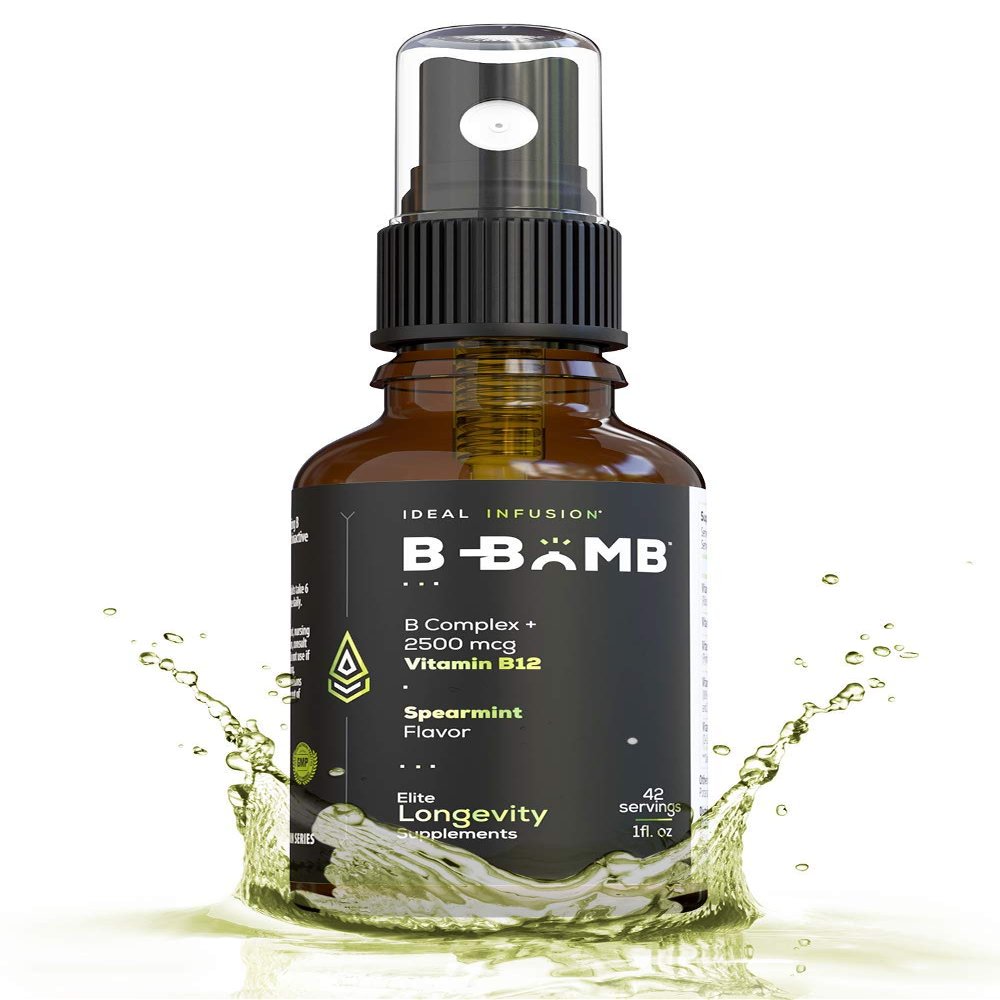 B-Bomb Vitamin B12 + B Complex Liquid Spray: Methylcobalamin with Adenosylcobalamin: Energy & Mood Support, Sugar-Free, Vegan, Organic Spearmint Flavor