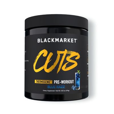 BLACKMARKET CUTS Pre Workout - Flavored Energy Powdered Drink Mix for Men & Women, Great for Muscle Definition, Thermogenic, Creatine Free, (Blue Razz, 30 Servings)