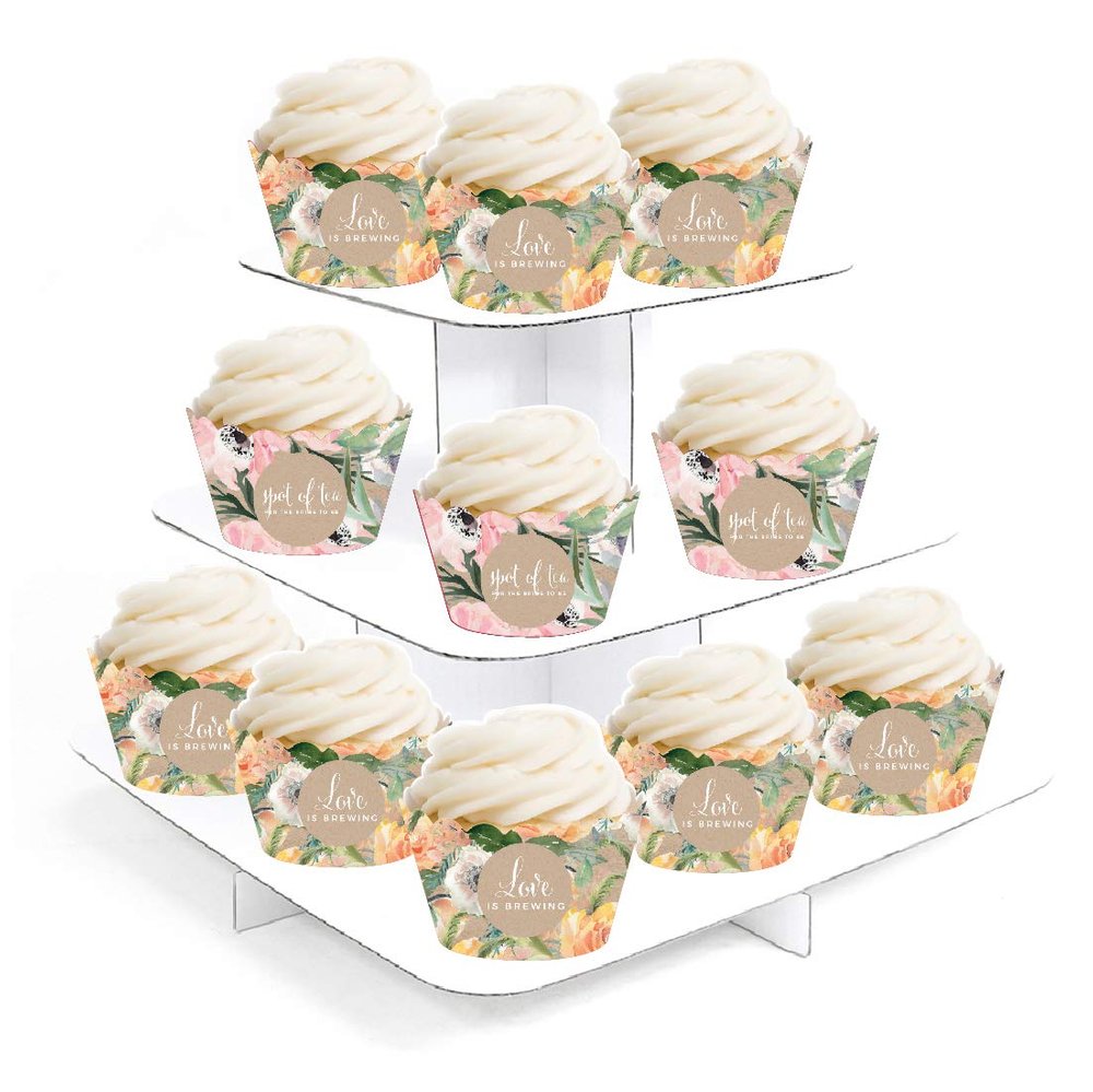 Andaz Press Peach Coral Kraft Brown Rustic Floral Garden Party Wedding Collection, Cupcake Wrappers, 20-Pack