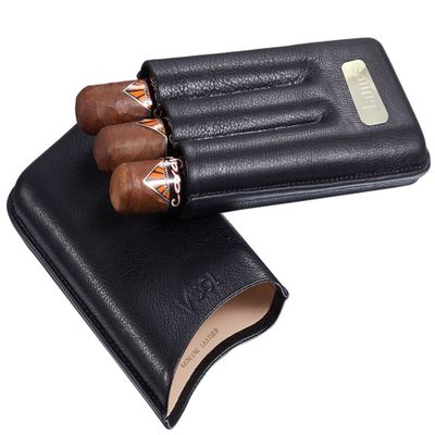 Visol Personalized Leather 3 Finger Cigar Case with Engraved Plate