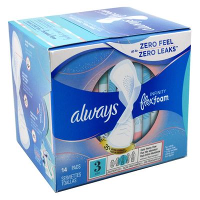Always, Pads Size 3 Infinity with Flex Foam (14 Count) Extra Heavy Flow