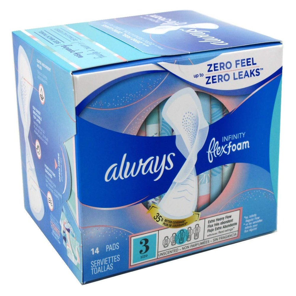 Always, Pads Size 3 Infinity with Flex Foam (14 Count) Extra Heavy Flow
