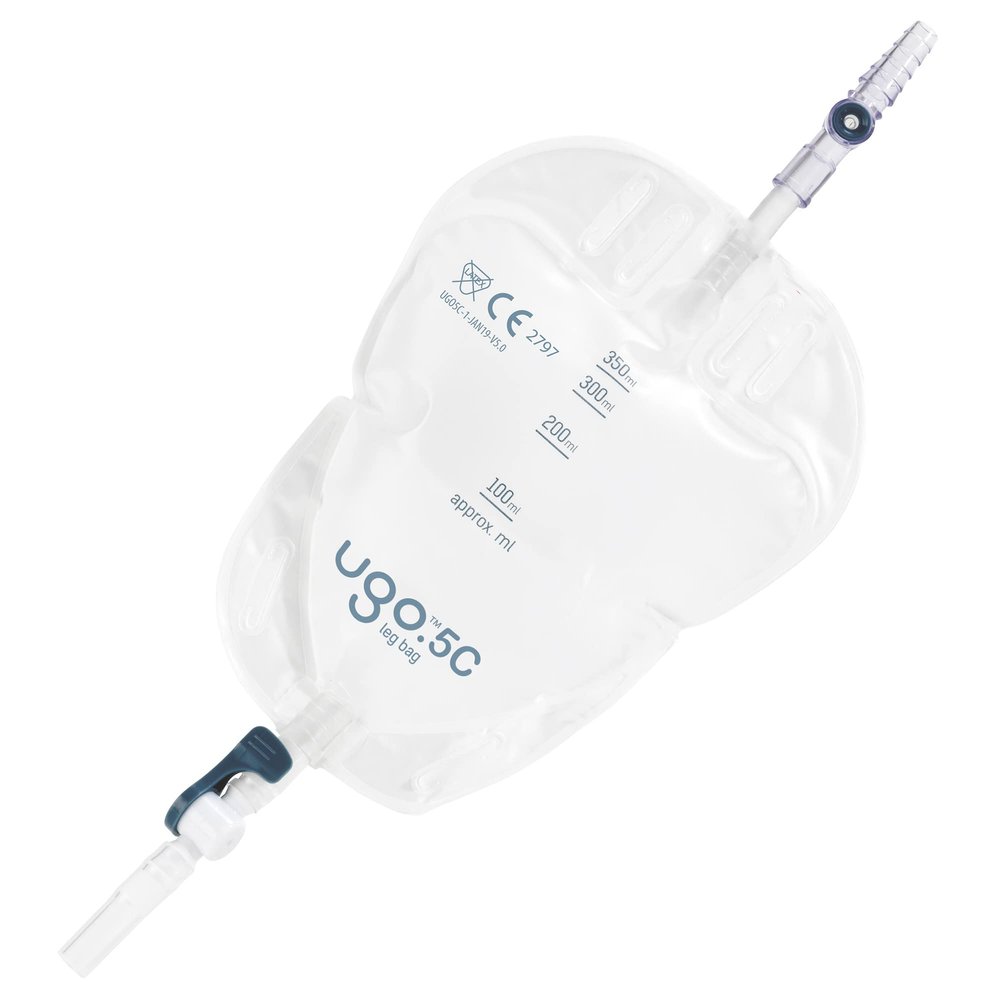 Ugo Leg Bags (x10)  Urine Drainage Bags/Catheter Leg Bags, T Tap or Lever Tap with Soft Fabric Backing and a Natural Leg-Shape Design (Pack of 10) (Ugo 5C - 350ml, Direct Inlet, Lever Tap)