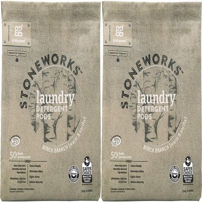 Grab Green Stoneworks Laundry Detergent Pods, 100 Count, Birch Branch Scent, Plant and Mineral Based, Cleans Deeply, Eliminates Odors, Fights Stains