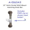 12 in MedGear Wall-Mount Bath Assisting Grab Bar, Satin Nickel & Includes Clip-On Shower Head Holder view 2