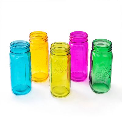 Blooms2Door Wholesale Flower Vases: One Box of 15 Floral Embossed 32oz Mason Jars in Assorted Colors
