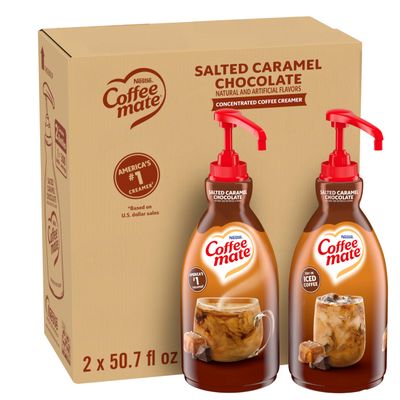 Nestle Coffee mate Coffee Creamer, Salted Caramel Chocolate, Concentrated Liquid Pump Bottle, Non Dairy, No Refrigeration, 50.7 oz (Pack of 2)