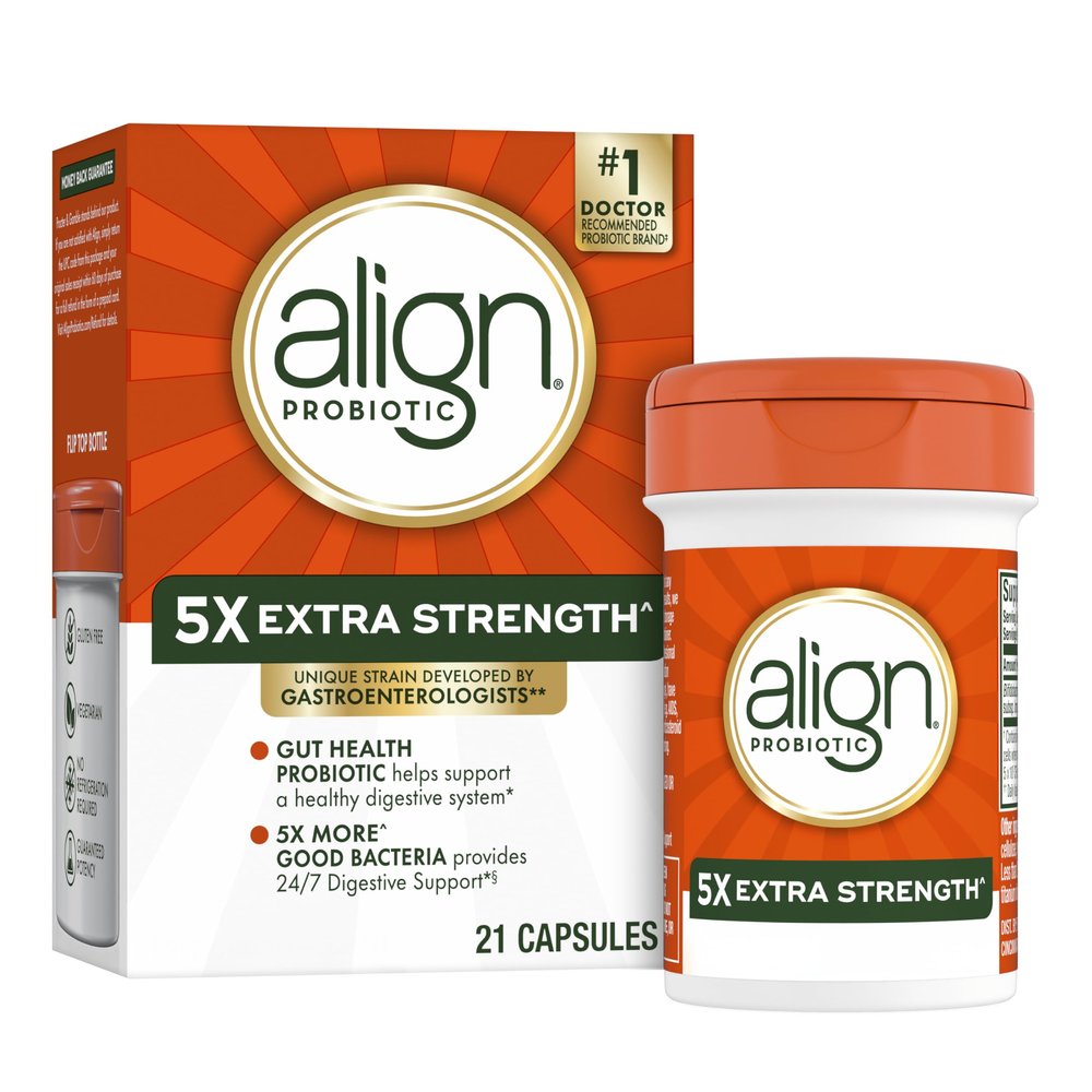 Align Probiotic Extra Strength, Probiotics for Women and Men, #1 Doctor Recommended Brand, 5X More Good Bacteria^ to Help Support a Healthy Digestive System*, 21 Capsules (Packaging May Vary)