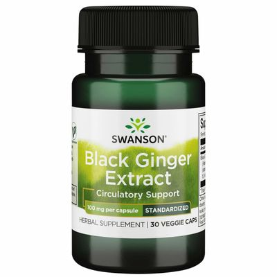 Swanson Black Ginger Extract - Promotes Healthy Blood Circulation and Physical Vigor - May Aid Heart Health, Muscle Tissue, and Wellbeing - (30 Veggie Capsules, 100mg Each) 1 Pack