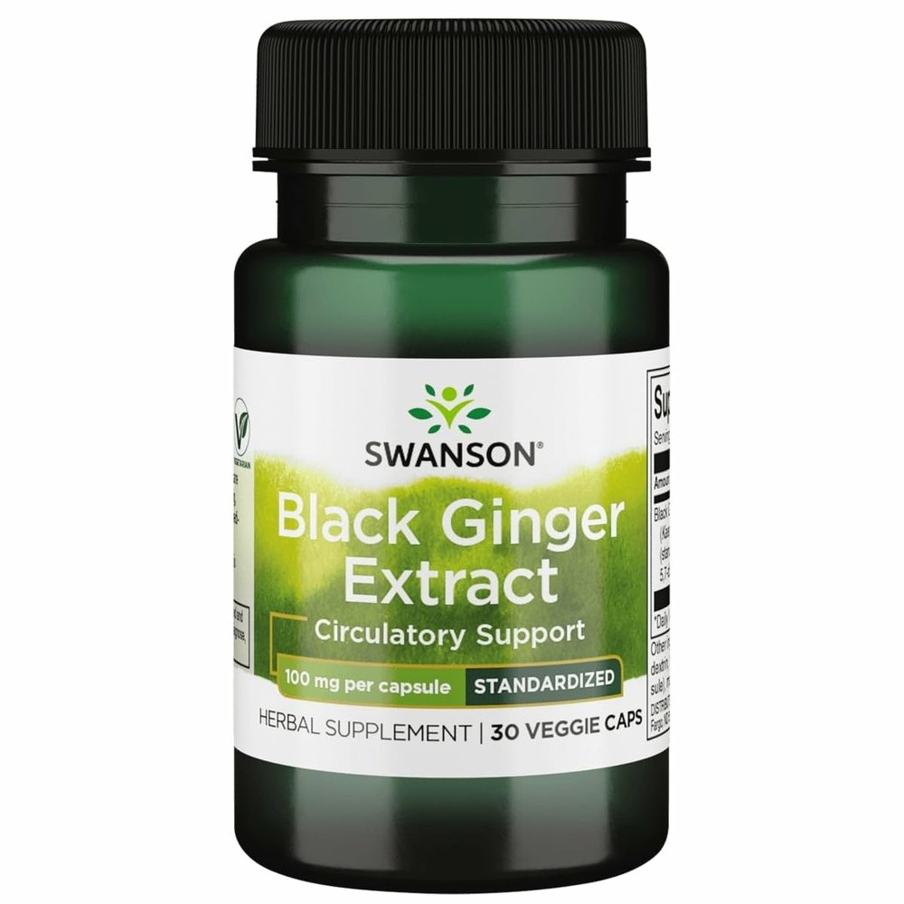 Swanson Black Ginger Extract - Promotes Healthy Blood Circulation and Physical Vigor - May Aid Heart Health, Muscle Tissue, and Wellbeing - (30 Veggie Capsules, 100mg Each) 1 Pack