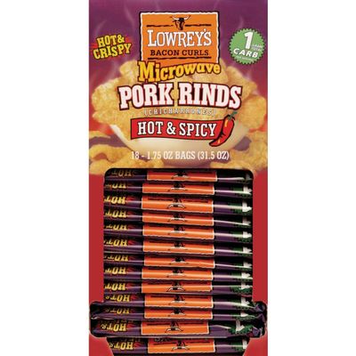 Lowrey's Hot and Spicy Microwave Pork Rinds 1.75 oz. Packet - Case of: 18;18