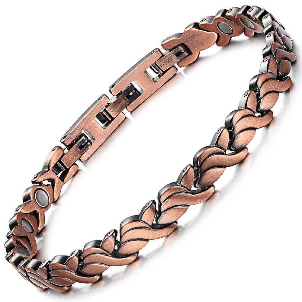 RainSo Copper Bracelet for Women's Magnetic Bracelets 99.99% Pure Solid Copper Attractive Design Bangle with 3 Smarter Button Wristband